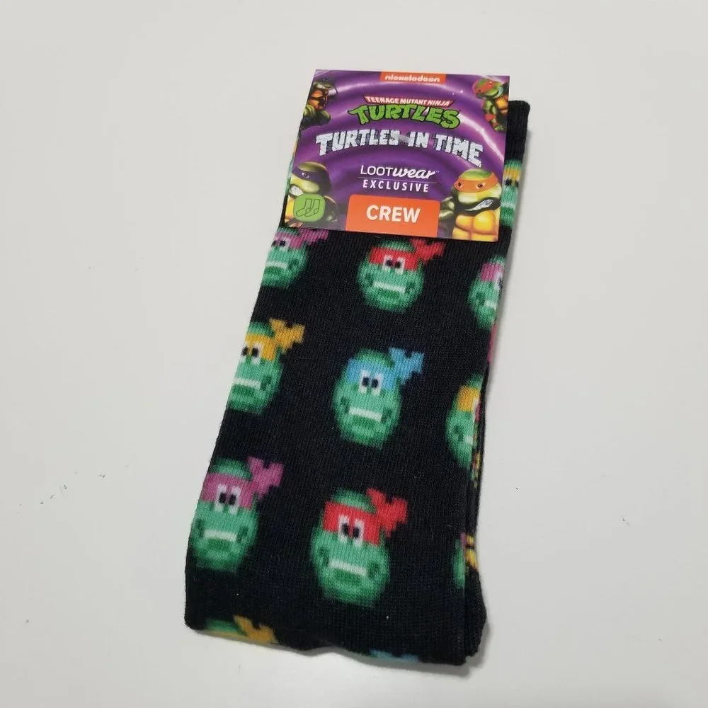 NWT Nickelodeon Teenage Mutant Ninja Turtles Turtles in TIme Crew Socks Size 6 -